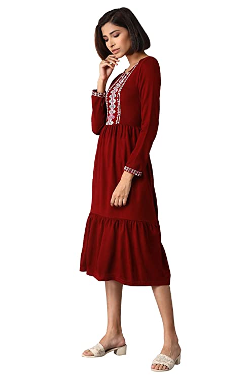 W for Woman Women's Acrylic W Garnet Red Tiered Dress Maxi - Image 3