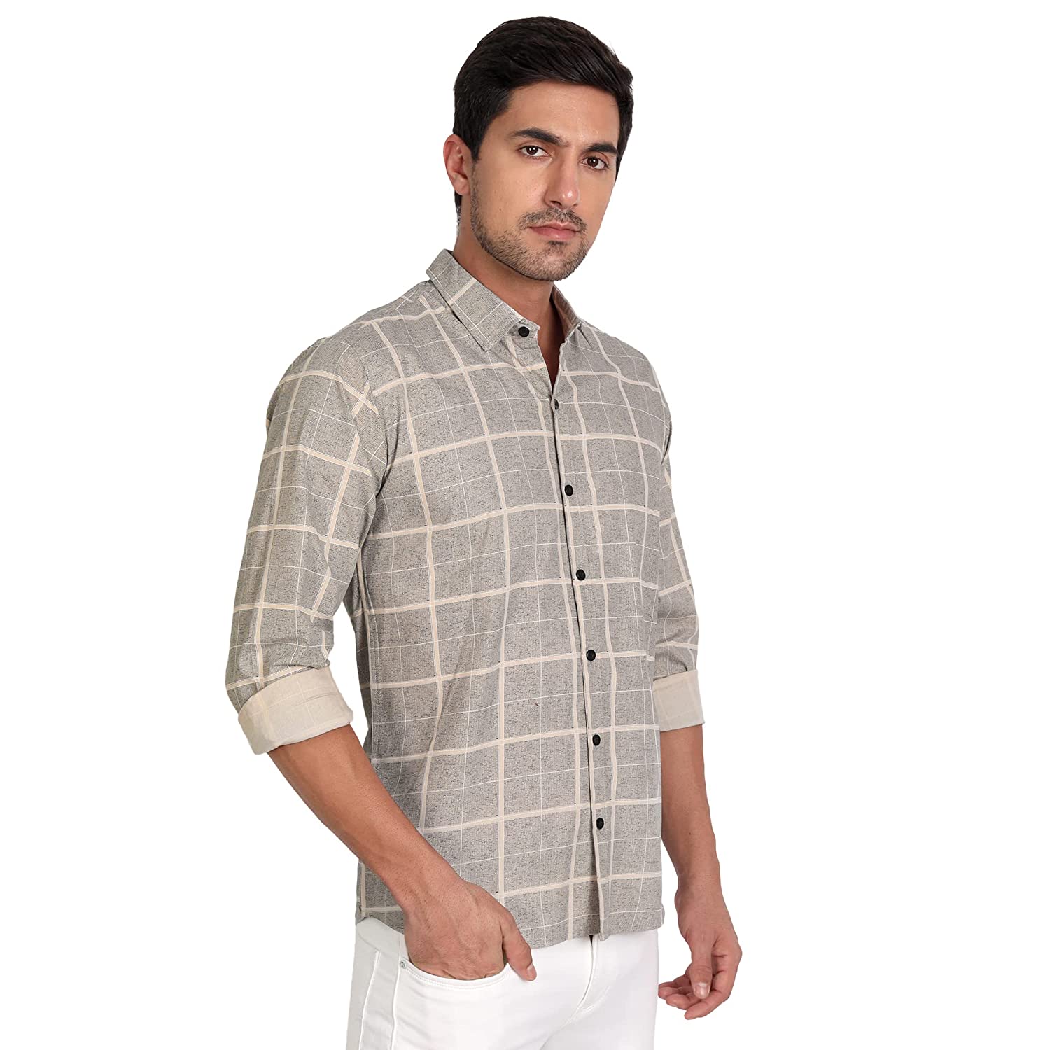 IndoPrimo Men's Regular Fit Cotton Casual Checks Shirt for Men Full Sleeves - Image 2